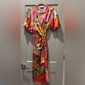 Floral Wrap Dress with Puff Sleeves